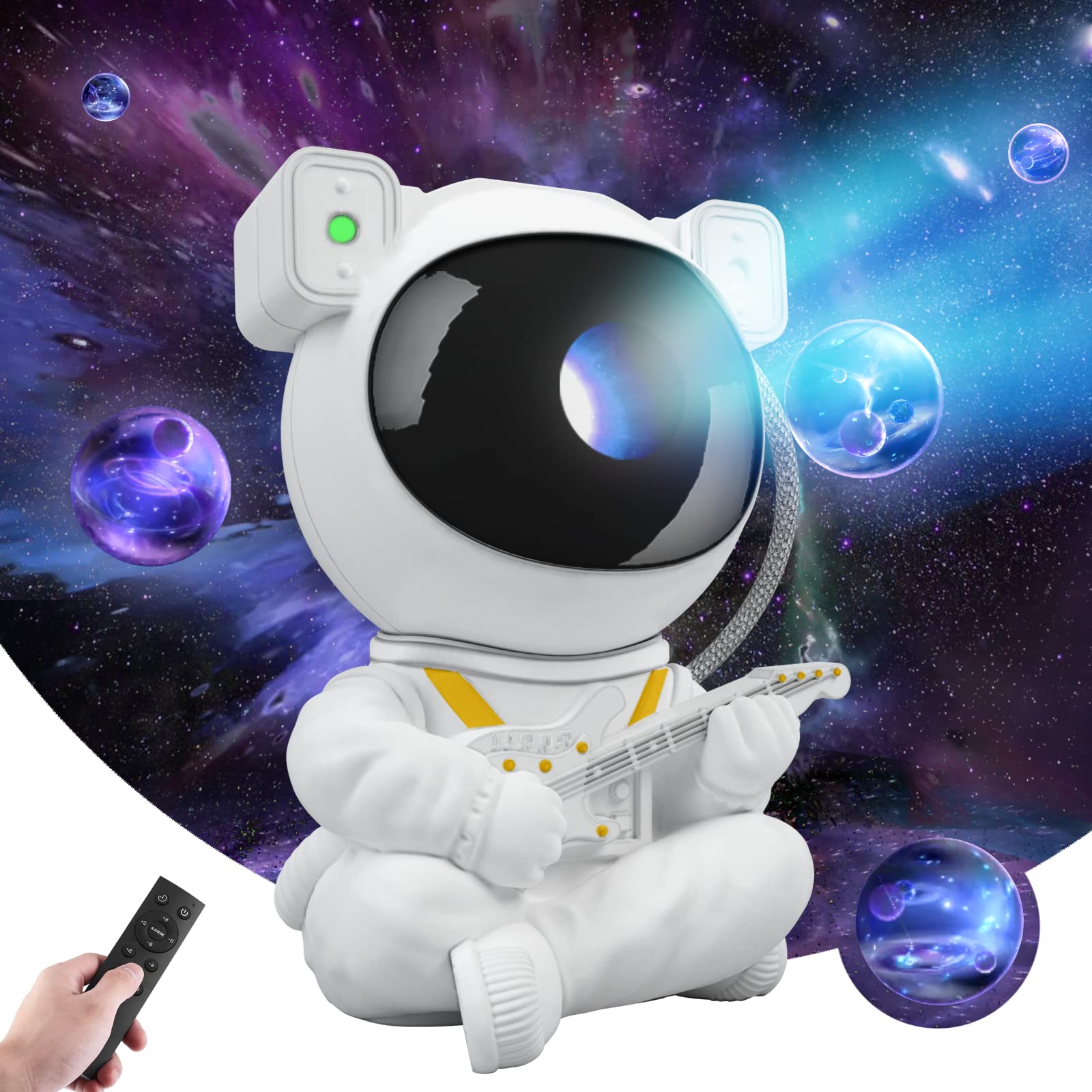 Astronaut projector night light: Breathtaking galaxy swirls, twinkling stars. 360° cosmic views, soft glow. Unique astronaut design—magic for bedtime dreams. USB-powered.